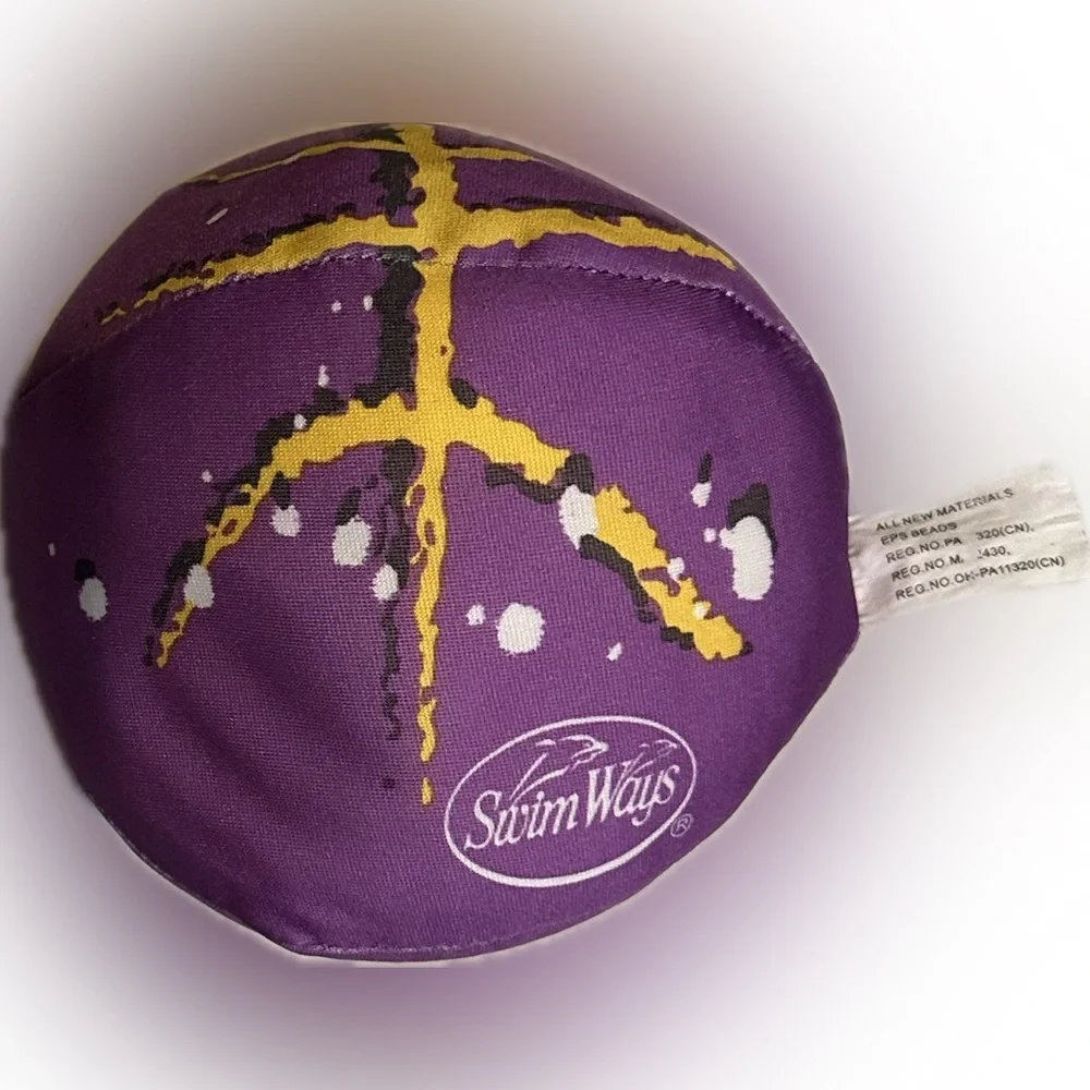 SWIM WAYS POOL PLAY EPS BEADS BALL PURPLE YELLOW FOOTBALL GAME SPLASH TOY 5.5”